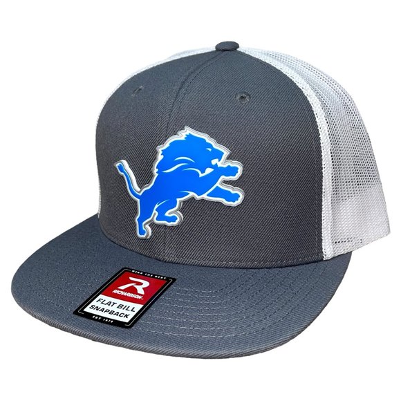 Detroit Lions 3D PVC Patch Flat Bill Hat- Charcoal/ White - Picture 2 of 4